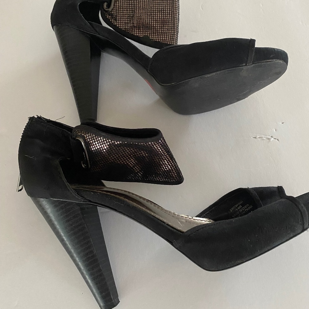 Zara black sequin glitter high heel shoes ankle strap